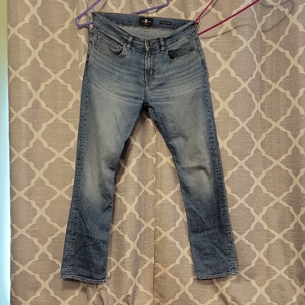 Mens 7 For All Mankind Straight Leg Jeans In Blue Japanese Airweft Denim Size 30